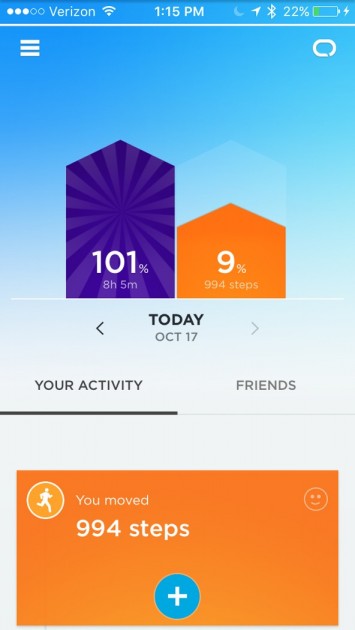 jawbone up move - the main jawbone app home screen. in our usage, as well as in the...