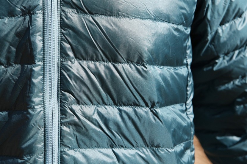 rei co-op hoodie - a closeup view of the nylon face material of the co-op down hoodie...