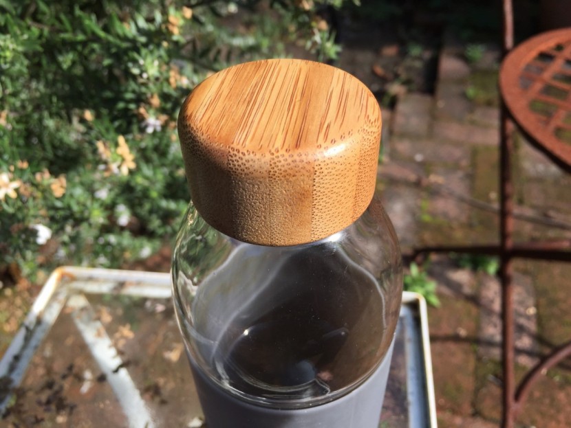 soma water bottle - the glass construction and bamboo/plastic lid held up to the taste...