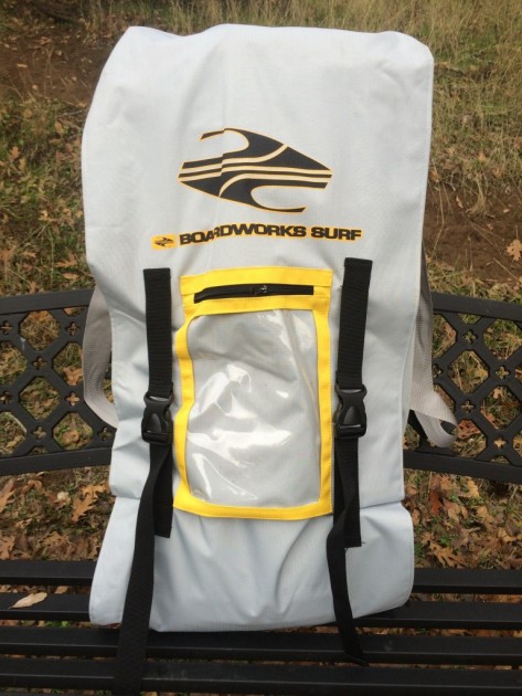 the front of the raven's backpack.