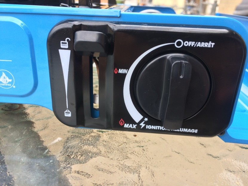 coleman butane instastart - lock the fuel canister into place, turn the knob to ignite, and off...