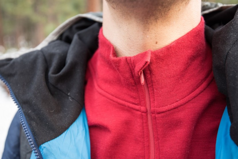 minus33 isolation midweight wool - the zipper garage on the minus33 model.