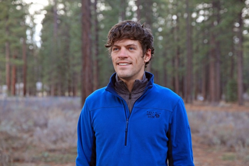 mountain hardwear microchill 2.0 - reviewer ross robinson wearing the mountain hardwear model over the...