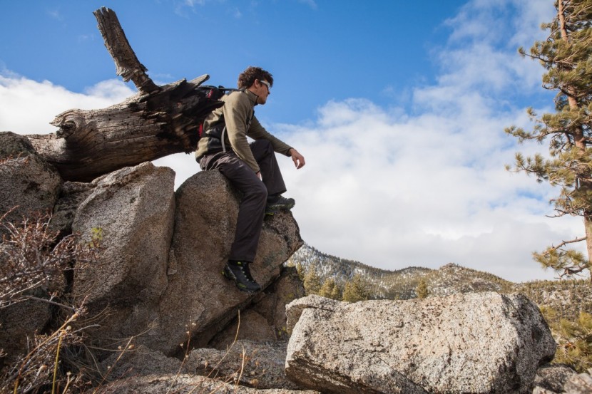 la sportiva synthesis mid gtx - hanging out on a small boulder found in the sierras while hiking in...