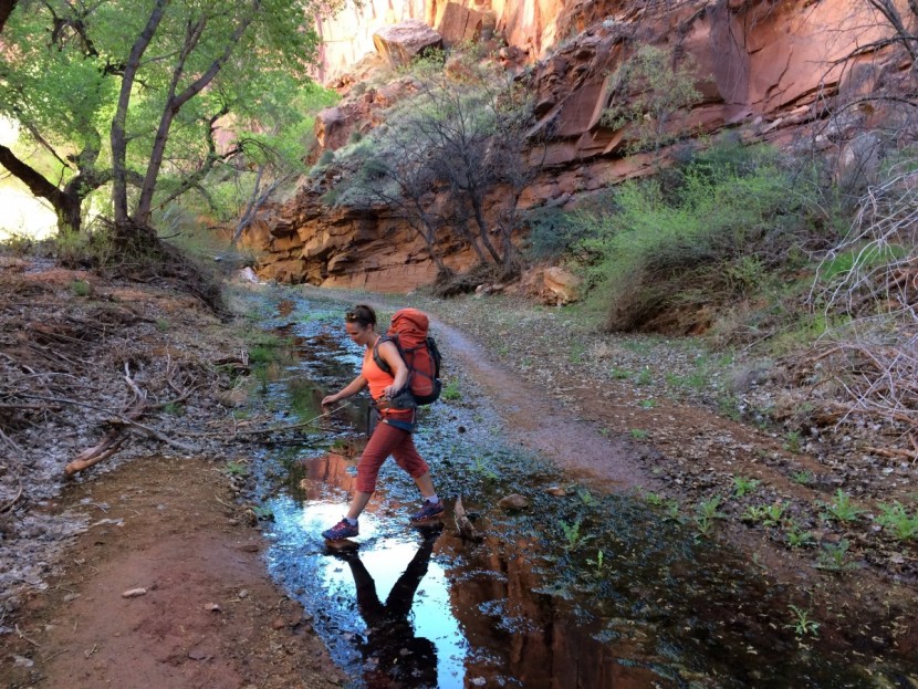 merrell agility peak flex for women - on approach to a climbing route we test the water-resistance of the...