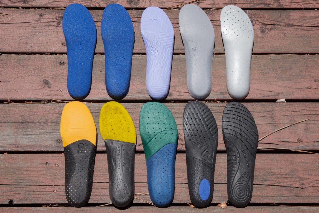 hiking shoes men - an array of insoles from pairs we tested.
