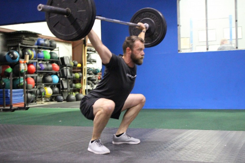 nobull trainer - feeling well-balanced, catching a squat snatch in the trainers.