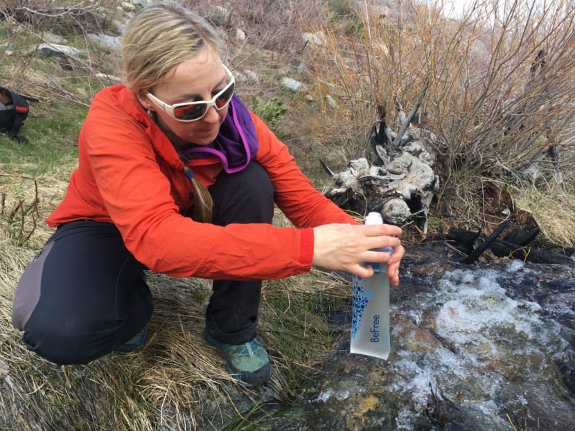 on long hikes and trail runs it's easy to fill up the befree at the...