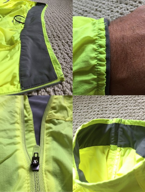 outdoor research boost - top left - soft material sewn into collar. top right - wrist cuffs...