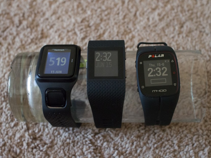 polar m400 - a sample of mid-sized gps watches, from left to right: tomtom...