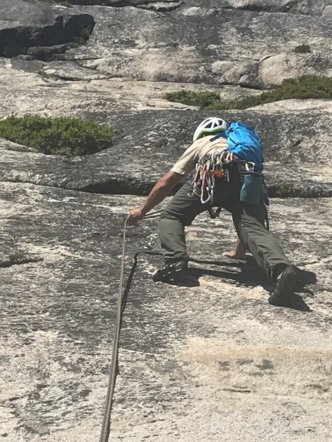 camelbak m.u.l.e. - working up a sweaty back while climbing on a sunny day.
