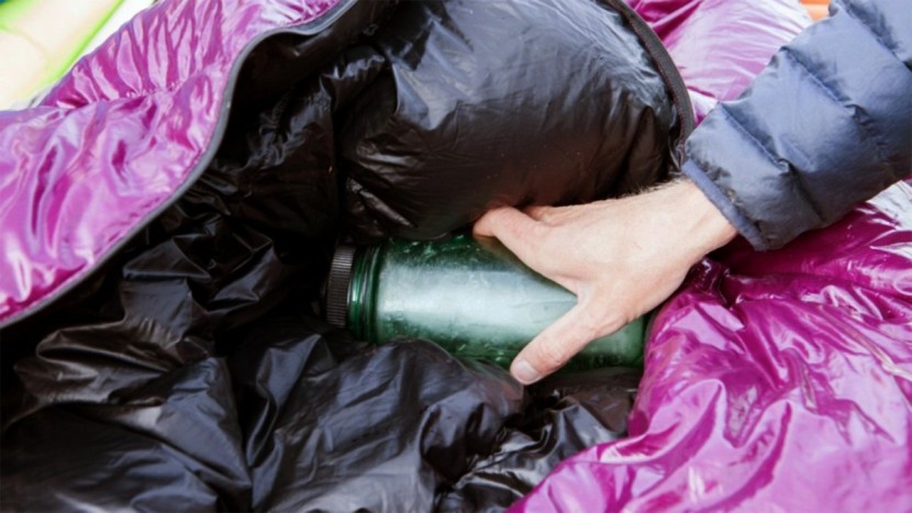 western mountaineering highlite - here we put a completely frozen nalgene bottle into the inside of...