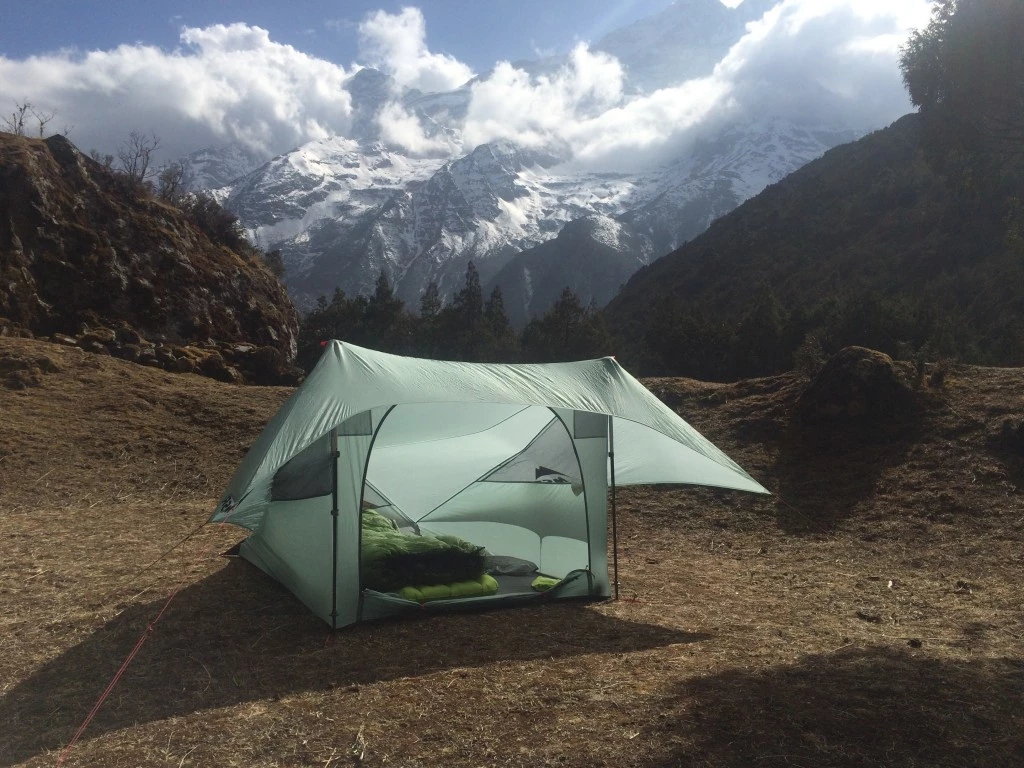 ultralight sleeping bag - a solo campsite up in a side valley of the khumbu, the famous part...