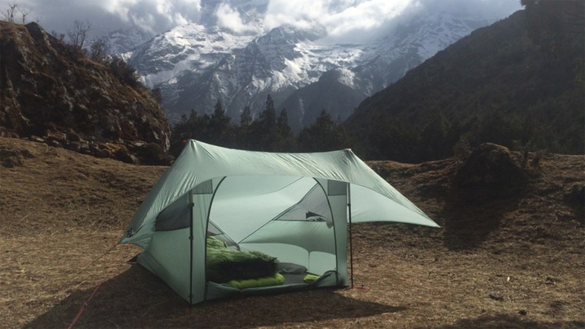 zpacks classic - a solo campsite up in a side valley of the khumbu, the famous part...