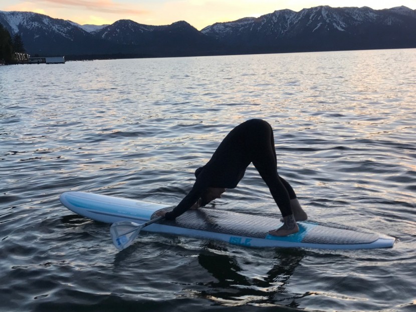 hard paddleboard - giving a bit of yoga a go on the isle versa.