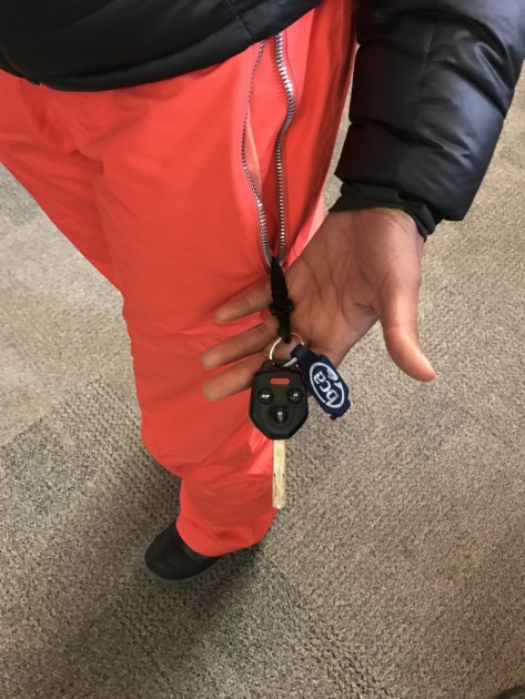 burton society - one of the pockets has a clip for keys or a ski pass.