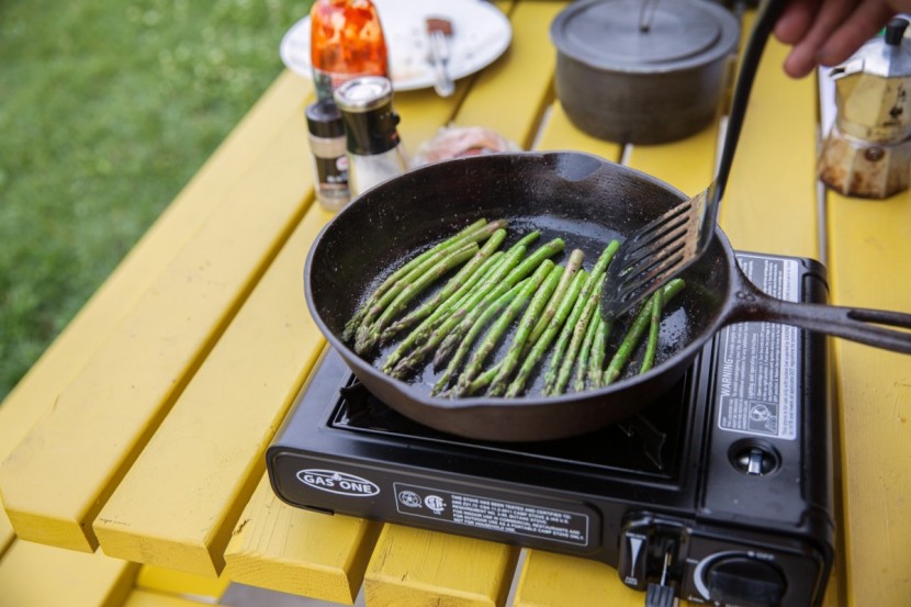 camping stove - the cast-iron skillet weighs almost twice that of the stove...