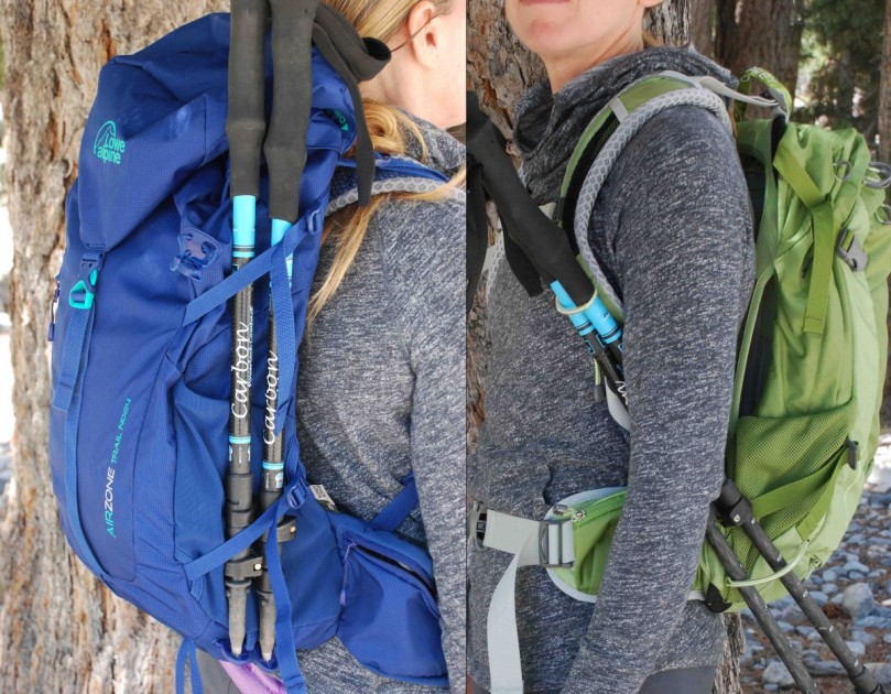 lowe alpine airzone trail nd 24 for women - we preferred the trekking pole storage option on the airzone (left)...