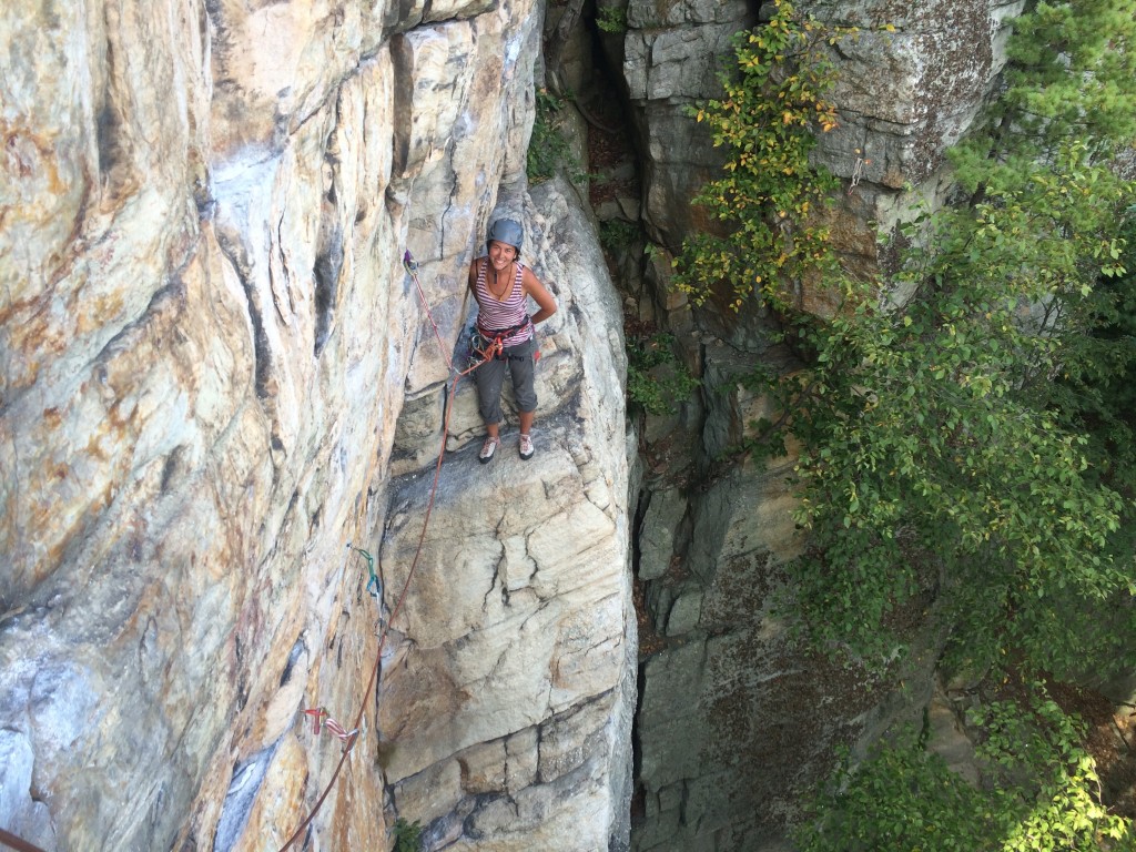 climbing harness - taking a break on a convenient ledge while climbing directissima at...