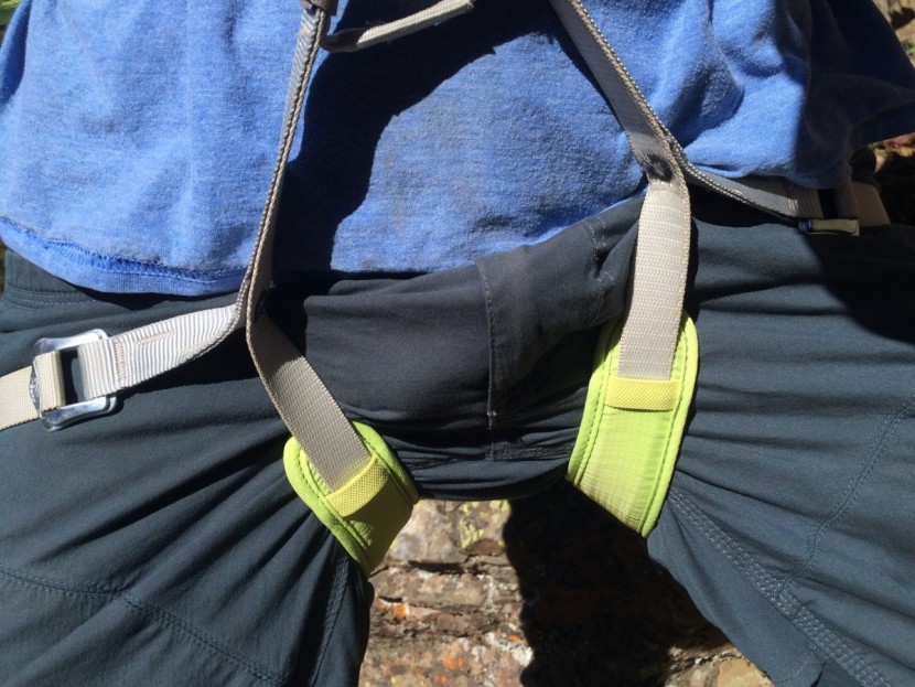 petzl corax - you can see how the thin padding on the leg loops rides very high up...