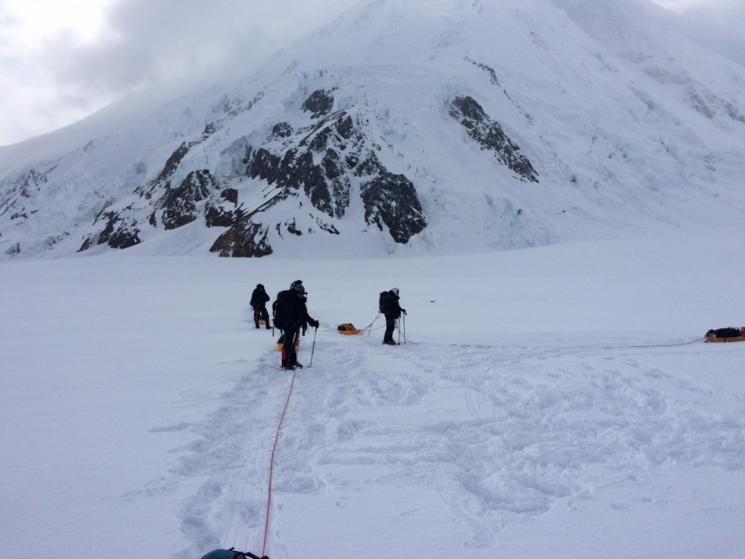 gregory denali 100 - probing out a safe camp in the middle of the kahiltna glacier...