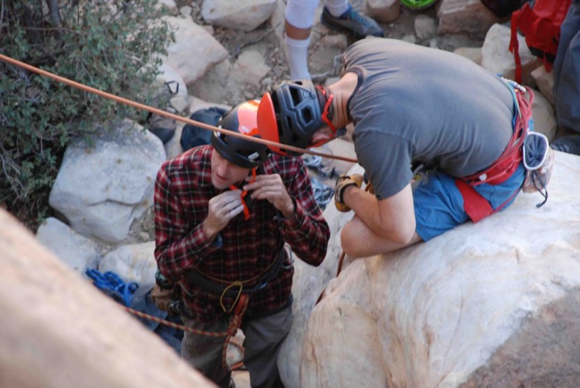 climbing helmet - swapping out helmets at the crag. we tried them on a variety of...