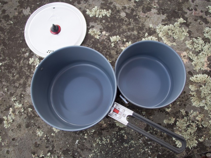 camping cookware - the entire contents of the msr ceramic 2 pot set. both large and...