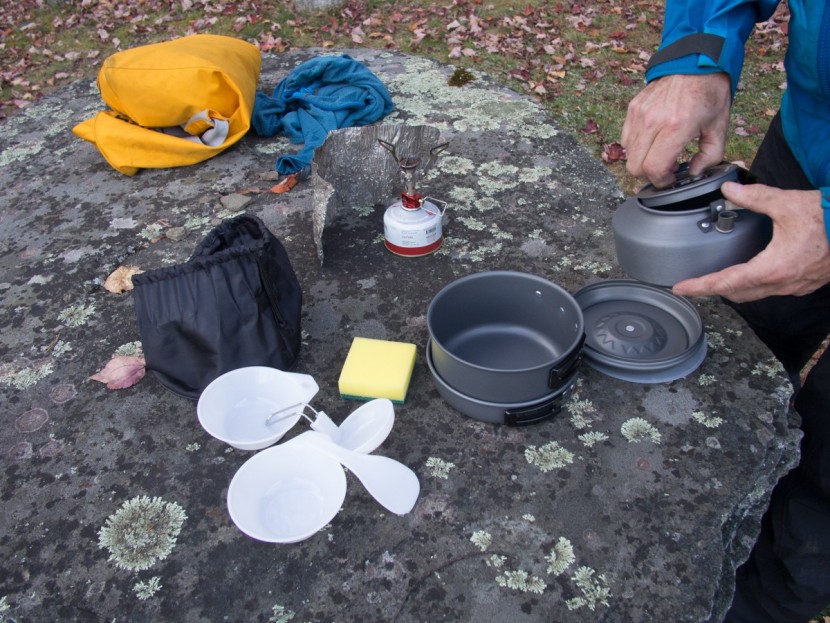 winterial 11 piece camping set - all the parts of the winterial cookset, laid out to prepare a basic...