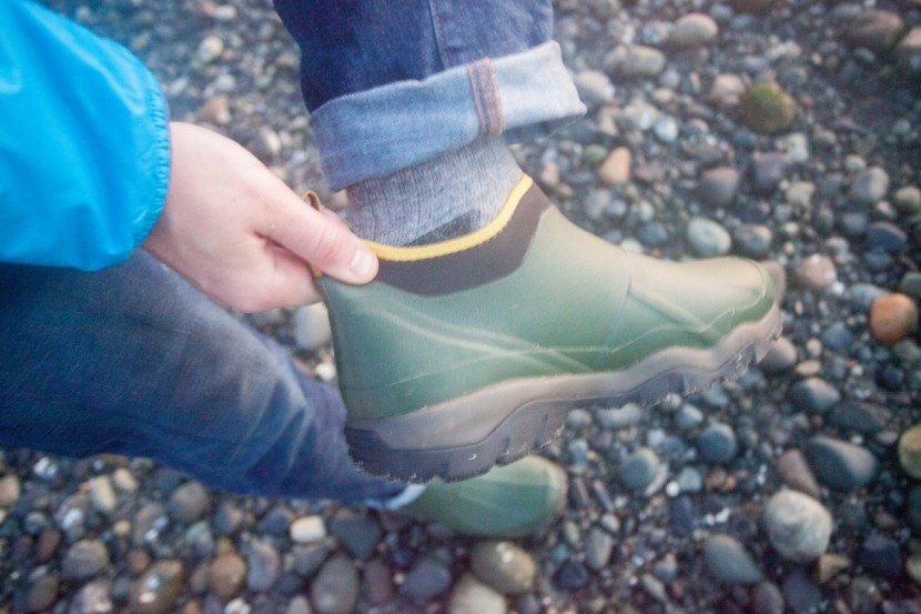 rain boots men - our tester shows how much &quot;pooch&quot; was left in the heel, which let...
