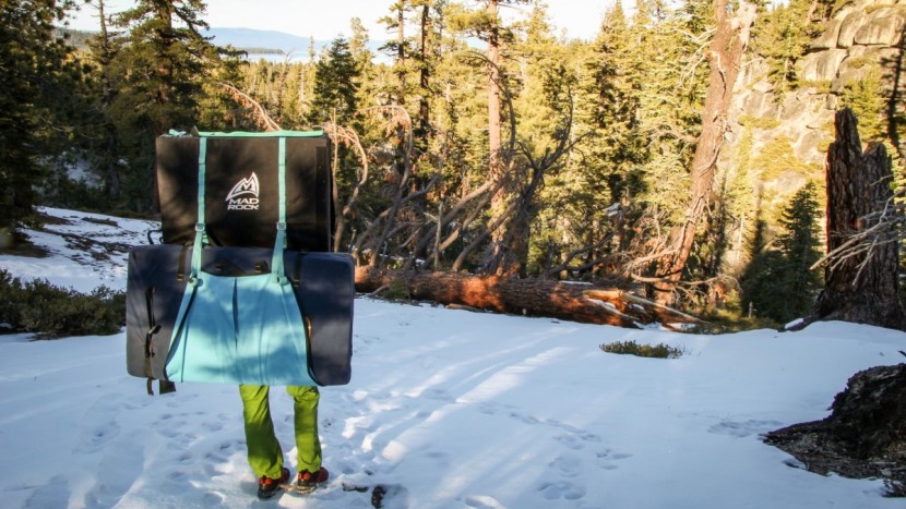 bouldering crash pad - we liked the mad rock duo&#039;s system for carrying a second pad.