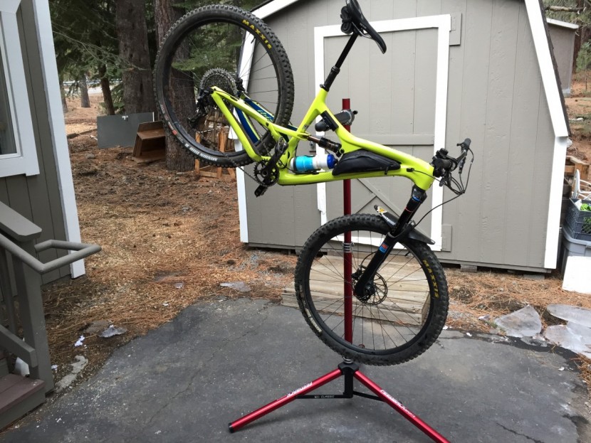 bike work stand - even at full height with the bike at an angle, the wide footprint of...