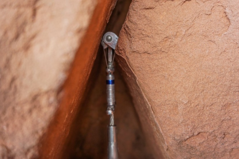 black diamond camalot x4 - a .3 x4 sightly under-cammed in a tips crack.