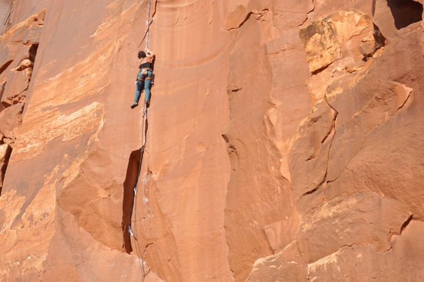 climbing cams - the cams placed in the corner have been extended with slings to...