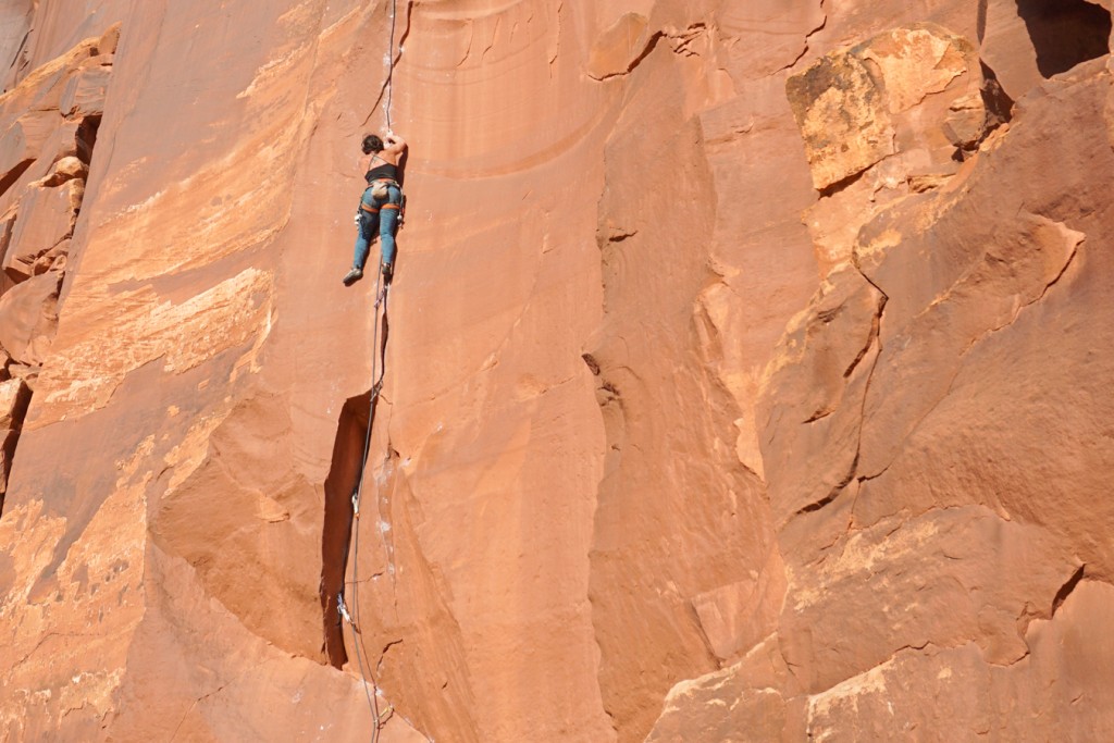 climbing cams - the cams placed in the corner have been extended with slings to...