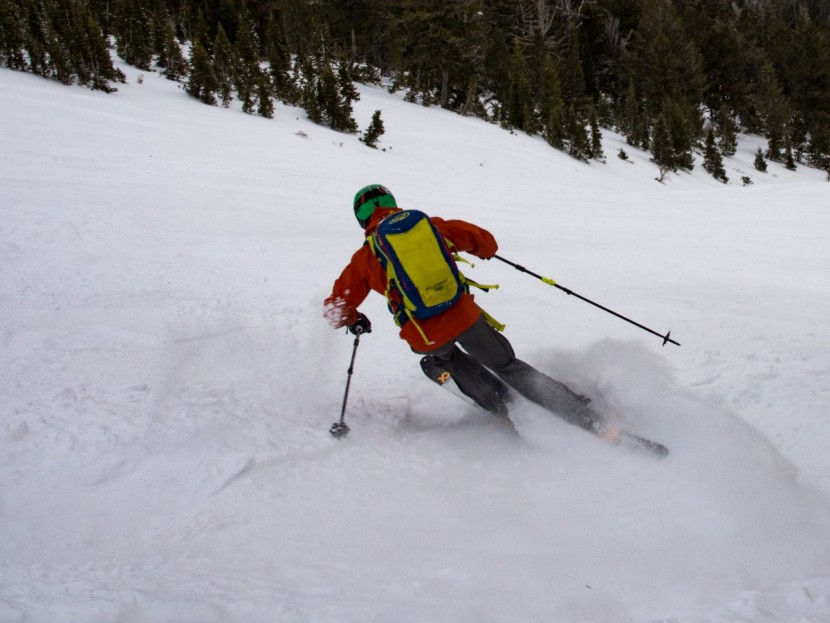 scarpa alien rs - relatively big skis (ec volkl vta 98), chunky snow, big backpack...