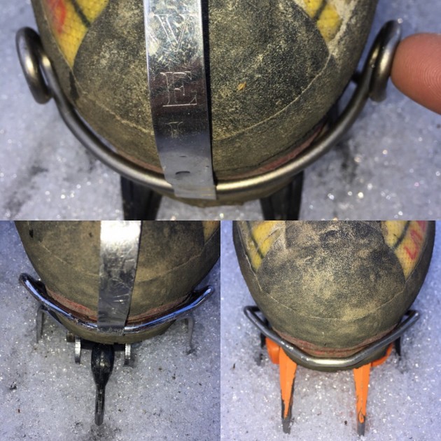 la sportiva trango ice cube - the standard grivel g12 front bail (top), bd stinger (bottom left)...