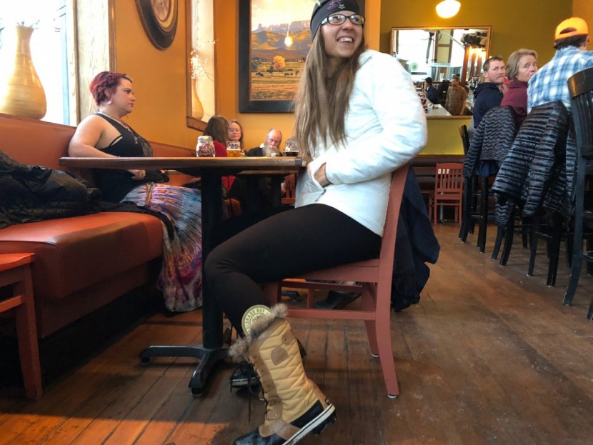 sorel tofino ii - heather tests while going out for a beer at the local brewery...