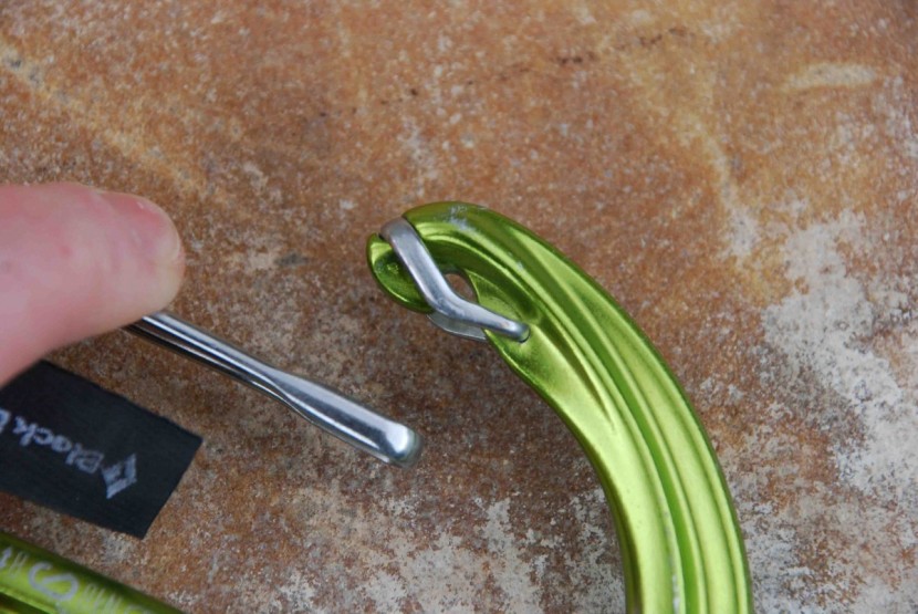 black diamond livewire quickdraw - a close-up view of bd&#039;s &quot;hood-wire&quot; technology. the stainless steel...