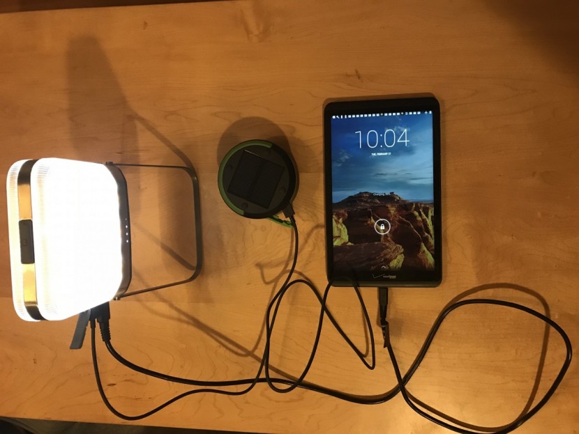 biolite baselantern xl - charging a tablet and the suaoki led camping lantern at the same time.