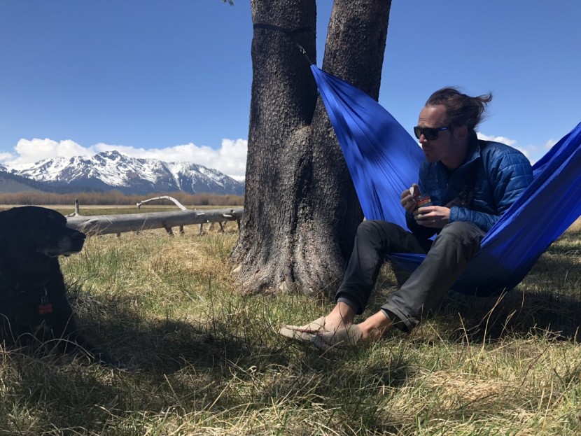 trek light single - hard not to enjoy life with coffee, a dog and a view from a hammock!
