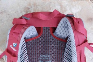 The Deuter Futura's shoulder straps are well-spaced but still curved...
