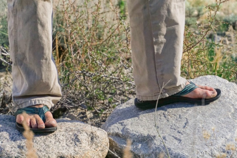 chaco flip ecotread - our tester probably won't take these flops off until it starts...