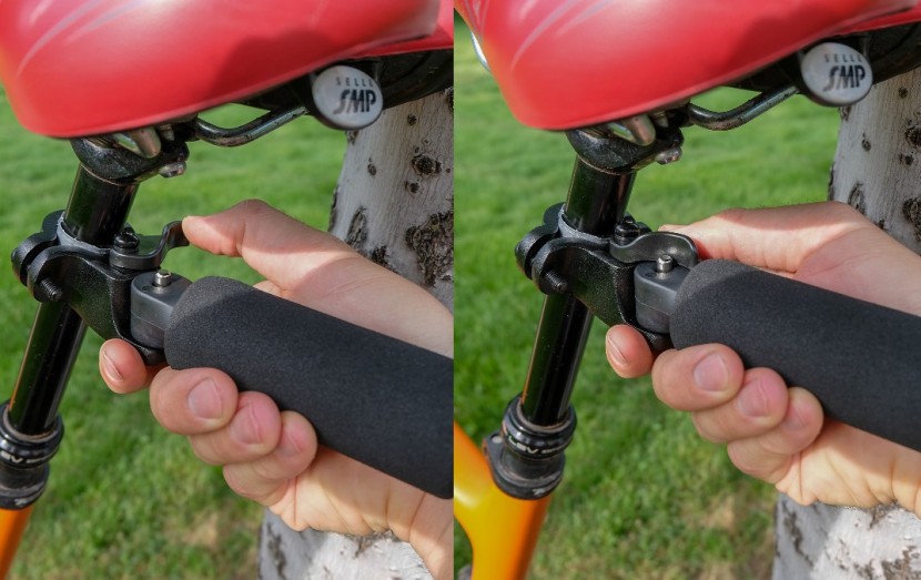 bike cargo trailer - hitching the travoy to the seat post mount is an easy one hand...