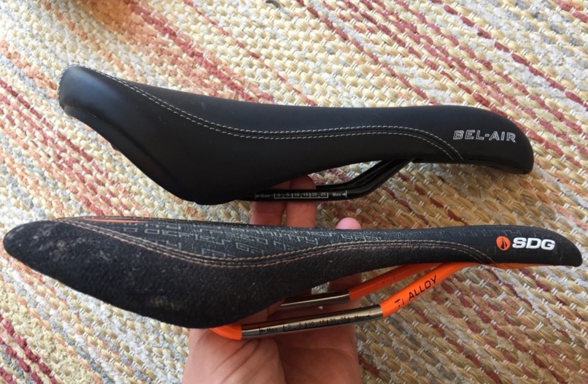 mountain bike saddle - flat vs. cradled, the difference is quite obvious.