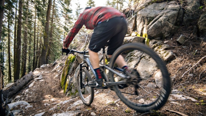 enduro mountain bike - the 170mm rockshox lyrik getting a workout.