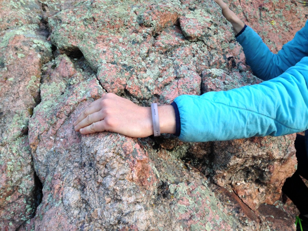 pedometer - mid-scramble donning the fitbit flex 2.