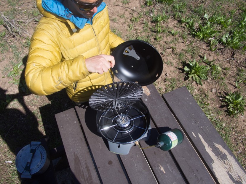 eureka gonzo - with an included handled hook one can swap the griddle and grill...