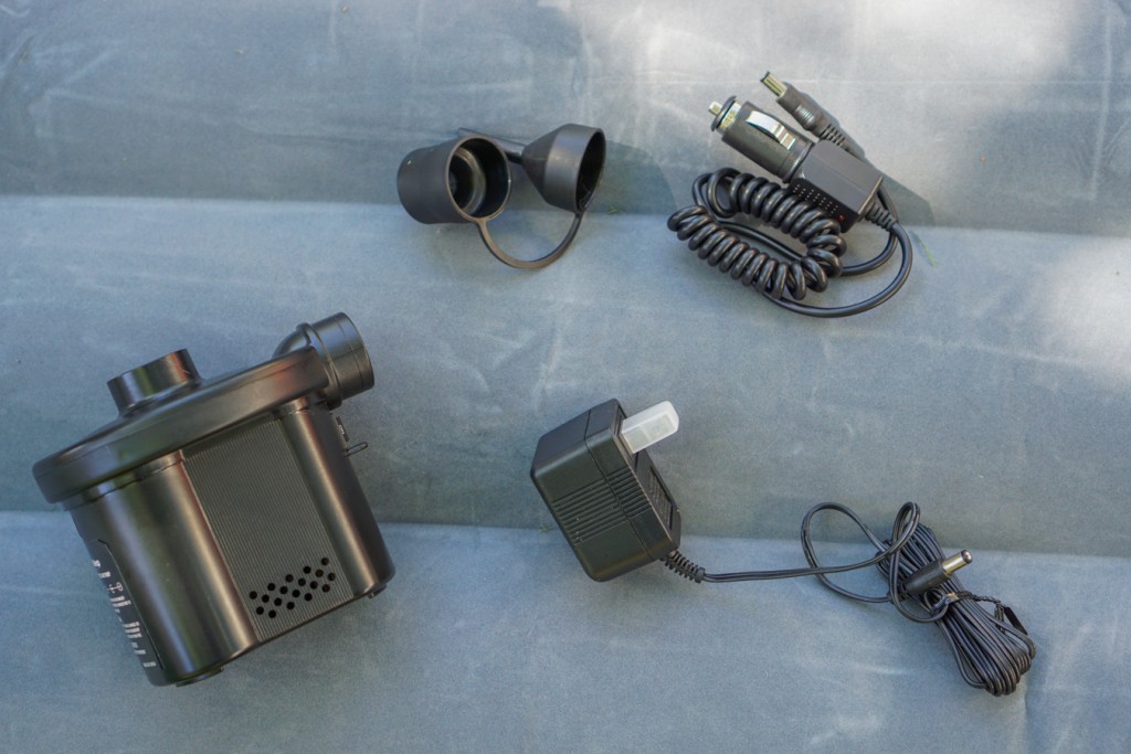 soundasleep camping series - a wall charger, a car charger, a pump, and an adapter for manual...