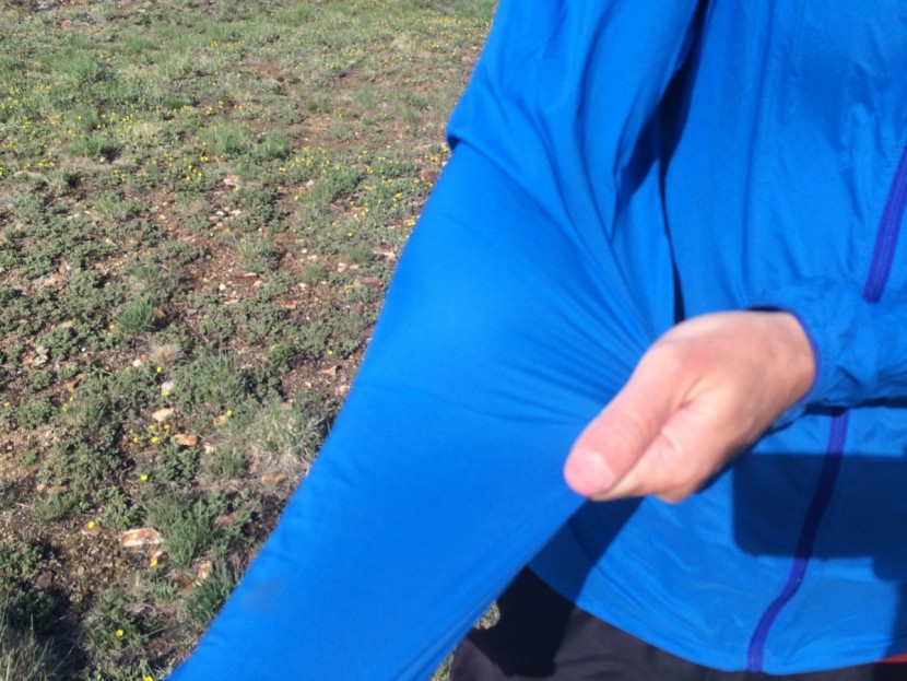 outdoor research tantrum ii - attempting to show the amount of stretch in the fabric of this jacket.