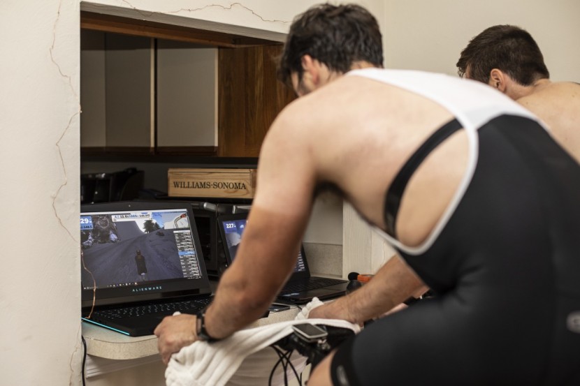 bike trainer - there&#039;s no shame in setting up a zwift-based suffer session inside...